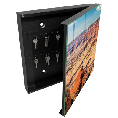 Key box for wall, Opens to the left, 30x30x5, Black, A majestic landscape full of colors, 