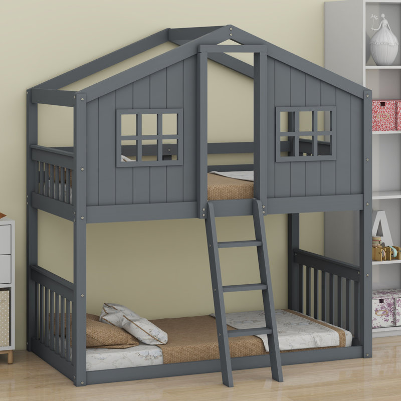 Lit superposé avec échelle House, gris