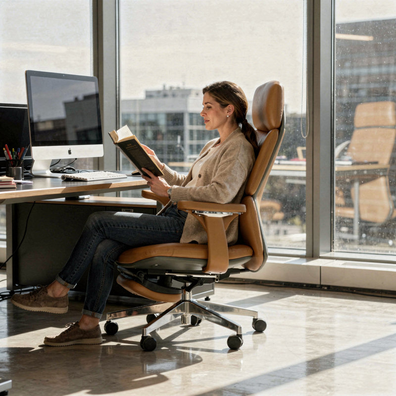 Chaise de bureau rotative réglable avec repose-pieds, Brun, Brun