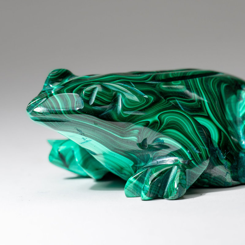 Genuine Polished Malachite Frog Carving (1 lb)