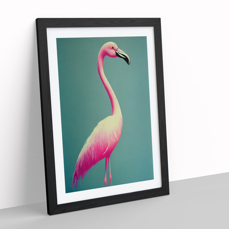 Charming Flamingo - Wall Art, Black Framed, 48cm H x 36cm W, White
