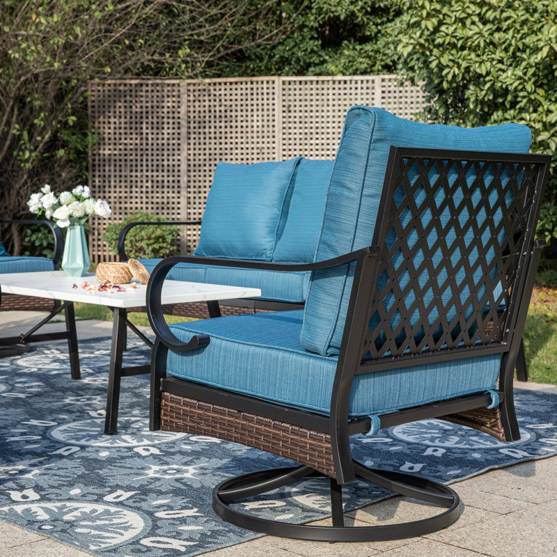 Méridienne pivotante pour l'extérieur, Coussin bleu paon / cadre noir