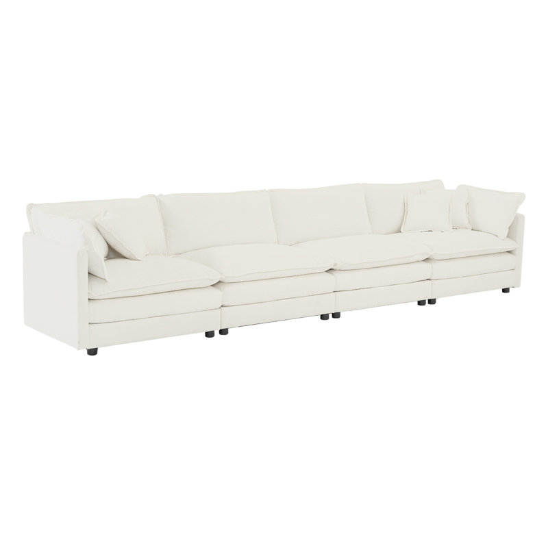 4 places en tissu chenille blanc - structure en bois massif pour canapé relax