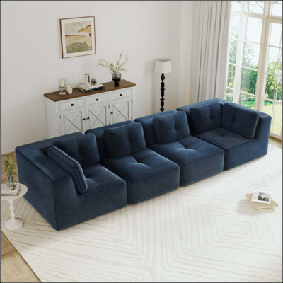 Modern Modular Sectional Sofa For Living Room, Corduroy Fabric,4-Seater  With Deep Seat , Pearl-Like Piping, Tufted Design, No Assembly, Anti-Slip Design