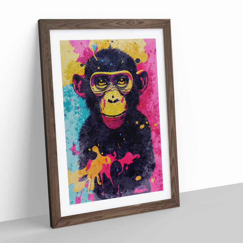 Monkey No.4 - Framed Print, 64cm H x 46cm W x 2cm D, Walnut