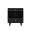 Élégante table de chevet en bois noir avec détails et 1 tiroir pour la chambre à coucher