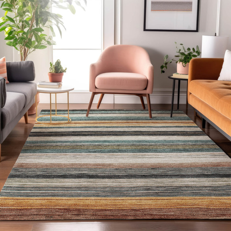 Premium Machine Washable Hedden AMF1703 Stripes Rug, Rectangle 5' x 7'6"