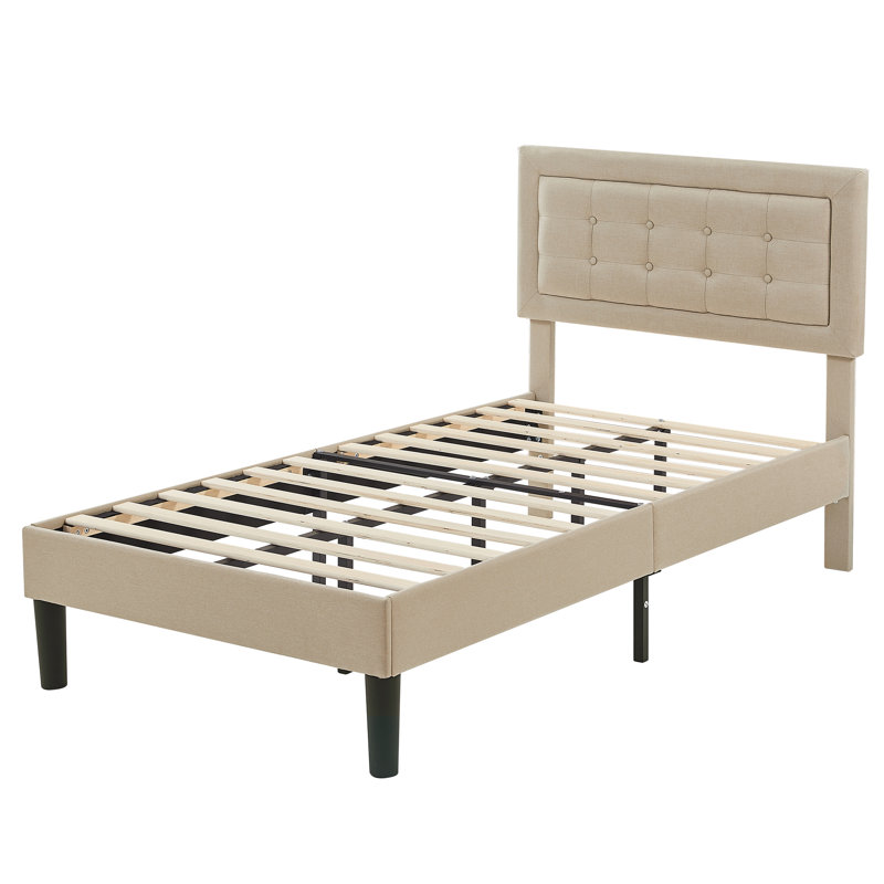 Scarpaci Twin Size Upholstered Bed Frame Set of 2, 2 Pieces Twin Platform Bed Frame with Adjustable Headboard, Wooden Slats Support, No Box Spring Needed, Noise-Free