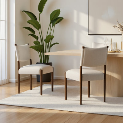 Set Of 2 Modern Woven Rope Dining Chairs, Walnut Solid Wood Legs