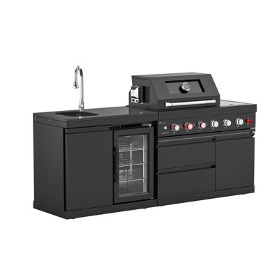 Vestivium 2-Piece Modular Outdoor Kitchen Island Set – Premium Stainless Steel Design With 4-Burner Grill, Infrared Rotisserie Burner & Side Burner, Built-In Sink & Refrigerator, Galaxy Granite Top