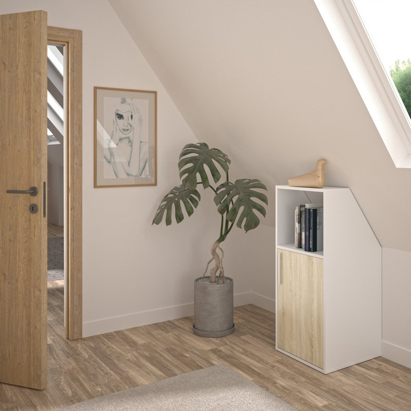 1 Door Particle Board Wardrobe, Natural/White