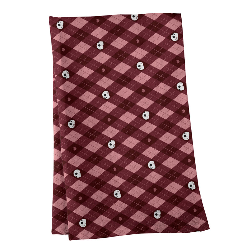 Serviette à thé à motif argyle crânes, Polyester sergé, Rouge