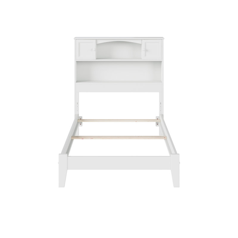 Lit avec base en bois massif Bouldin, Simple TG, Blanc
