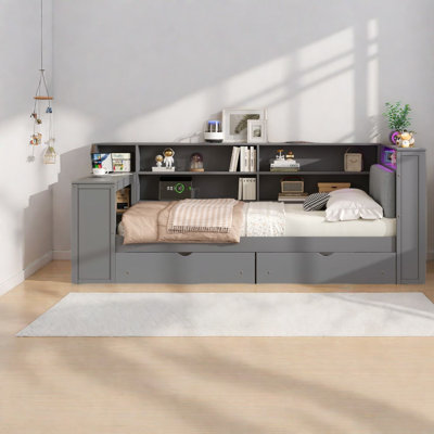 Lit en bois spacieux avec rangement multifonctionnel et design moderne pour la maison