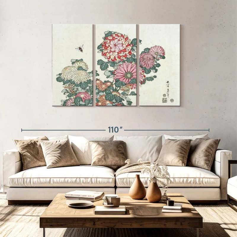 Chrysanthèmes Harnek et une abeille, H 48 po x l 74 po