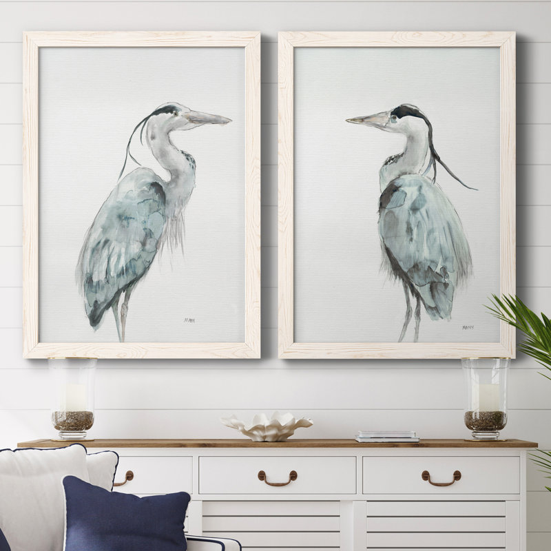 Blue Heron I - ensemble de 2 reproductions d'art sur toile encadrées, H 44 po x l 31 po x P 1 po, Cadre blanc