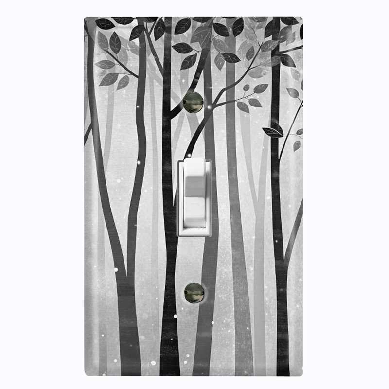 Couvercle de plaque d'interrupteur en métal; Bascule de taille standard US 1 Gang - Foggy Forest, #1 Single Toggle