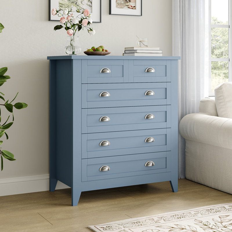 Coastal Blue 6-Drawer Dresser with Silver Shell Handles & Spacious Bedroom Storage