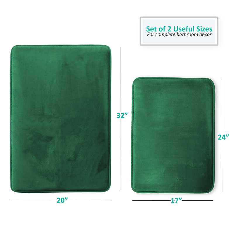 Steph Luxury Memory Foam Bathroom Rug Set, Petit: l 17 po x L 24 po / Grand: l 20 po x L 34 p, Vert chasseur