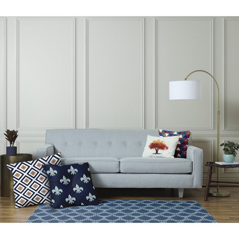Coussin 319_Fleur De Lis Design, 26 po x 26 po, Bleu marine