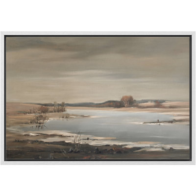 Mute Neutre Paysage au bord du lac Calme Reflet de l'eau Sérénité Nature Scène Décoration Murale pour le Salon Chambre Encadrée Toile Chambre à Coucher Murale, reproduction d'art