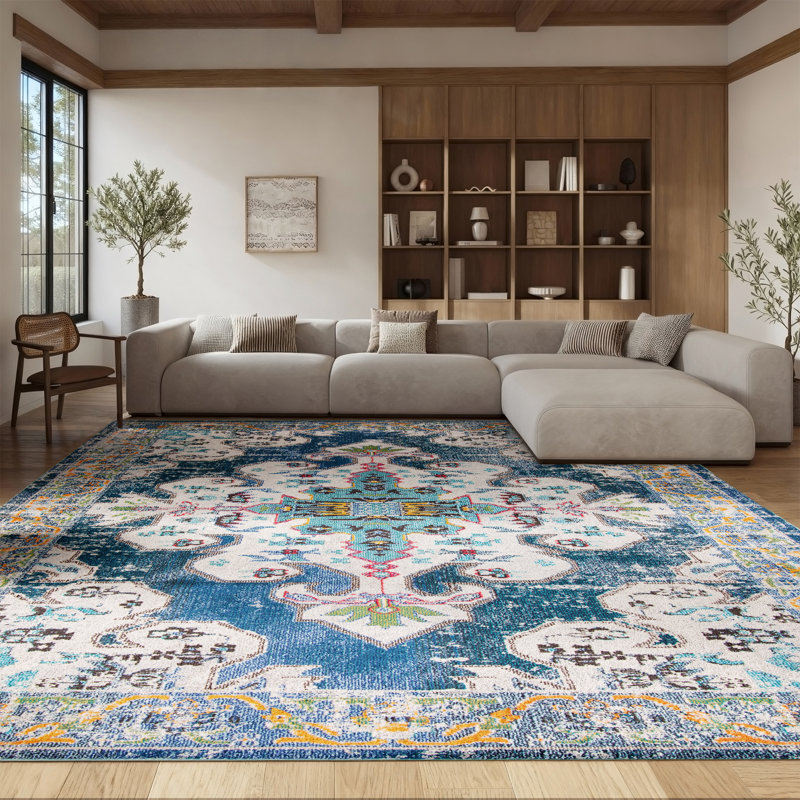 Felty Oriental Blue/Gray/Beige Area Rug, Rectangle 8' x 10'