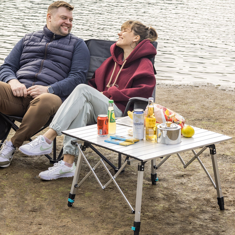 Ajla Portable Ajla With Adjustable Legs, Lightweight Aluminum Folding Table, Square