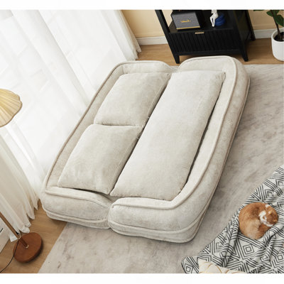 Lit double pour chien humain, canapé paresseux, causeuse, s'adapte à vous et à vos animaux de compagnie, très grand canapé de plancher, vous pouvez vous asseoir ou vous allonger, 2 en 1, 5 positions réglables, coussin moelleux, 2 sièges, chenille, beige