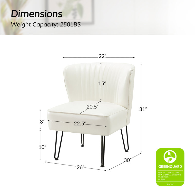 Euclid Faux Leather Chair With Metal Base, Ivory Faux Leather