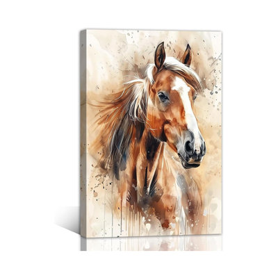 Aquarelle, art mural cheval brun, peinture sur toile, animaux sauvages, image pour décor de couloir, animal - 4,16 x 24 pouces (40 x 60 cm)