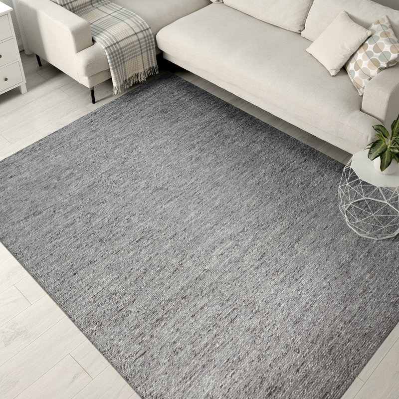 Tapis gris noué à la main de haute qualité, Rectangle 8 pi x 10 pi