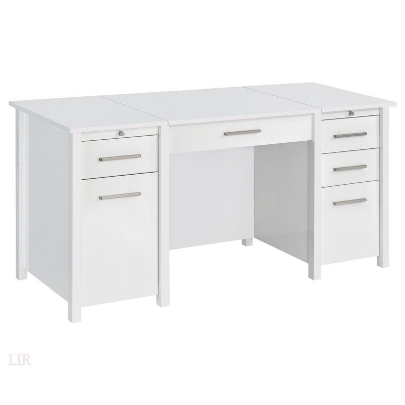 Rayna White High Gloss 4-Drawer Office Desk With Smooth Ball Bearing Glides And Soft-Close Drawers For Modern Workspaces