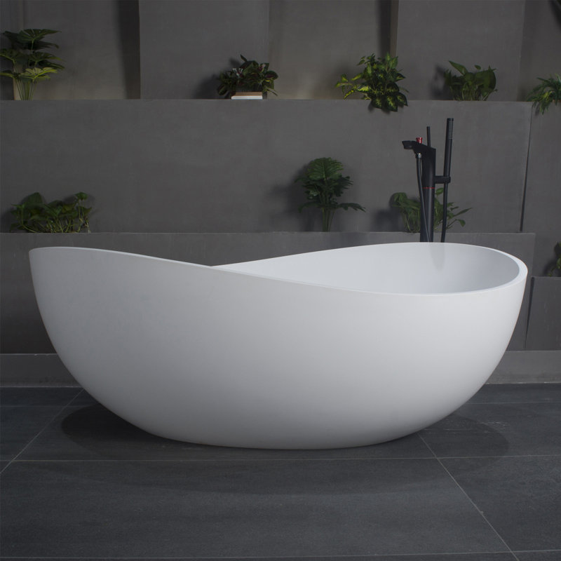 Baignoire de trempage autoportante de 63 pouces pour salle de bain, Matte White