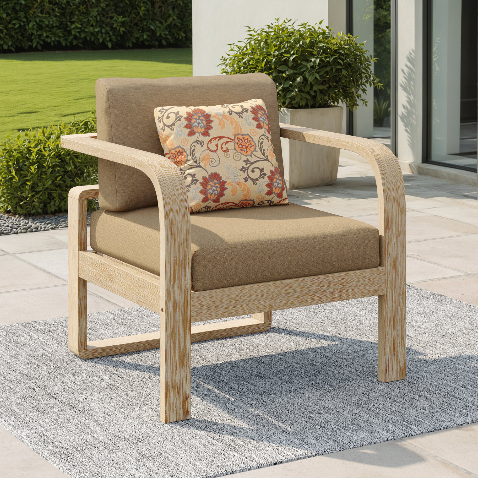 Acacia Outdoor Lounge Chair With Cushions, Brown Sunbrella, Antique White
