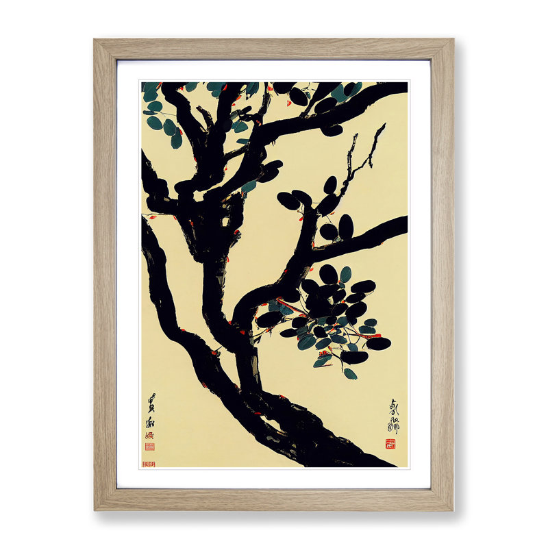 Japanese Tree - Single Picture Frame Print, 64cm H x 46cm W x 2cm D, Oak