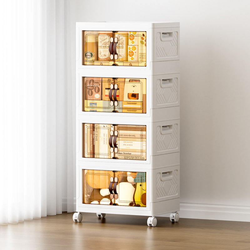  Bacs de rangement empilables 139 pte avec couvercles et roulettes, boîtes pliables en plastique pour vêtements, maison, blanc, paquet de 4