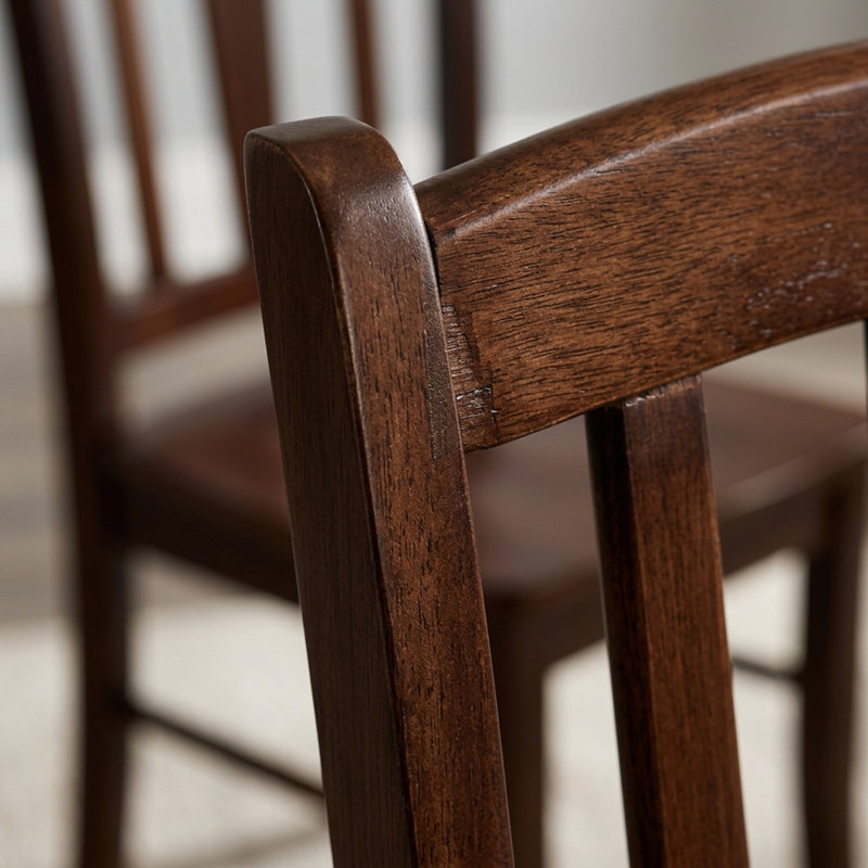 Ensemble de salle à manger 3 pièces en bois massif d'acajou d'inspiration asiatique, chaises rondes à dossier à lattes, pieds sur piédestal, style moderne pour petits espaces