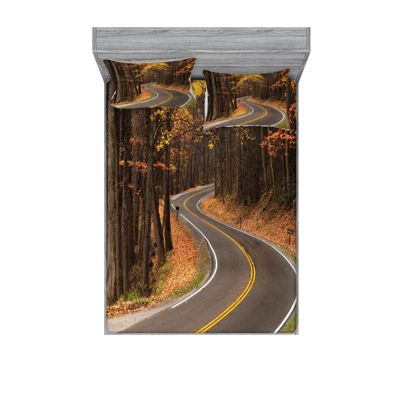 Ensemble de draps Curvy Roadway Through The Forest, Ensemble de drap pour grand lit avec drap-housse