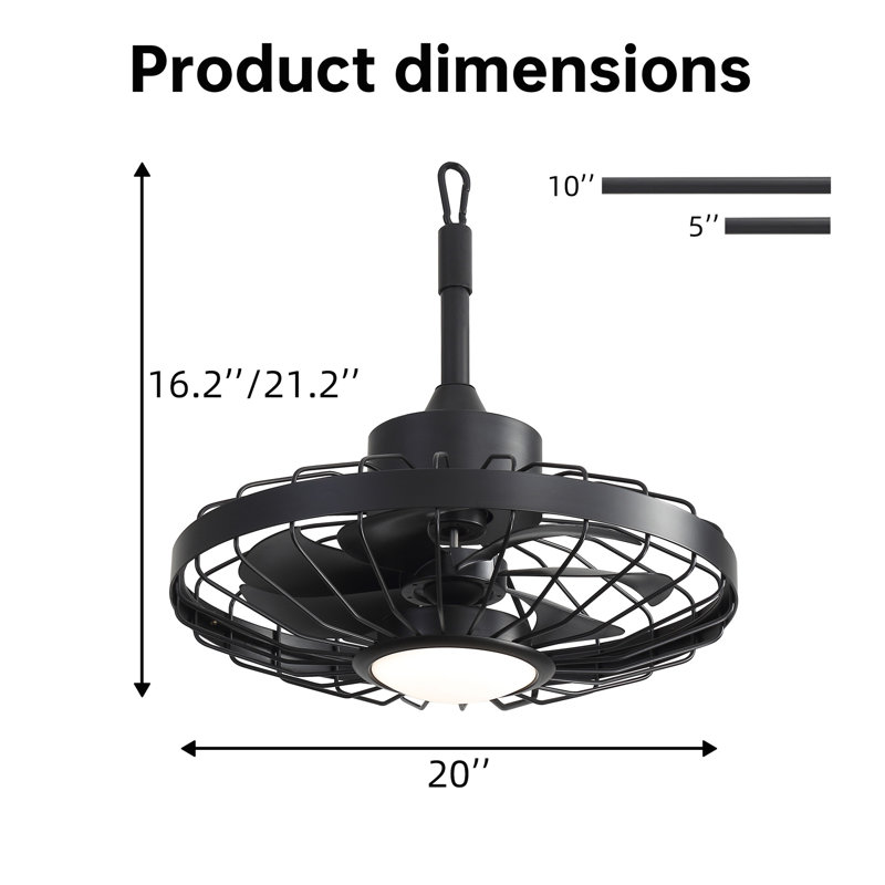 Ventilateur de plafond de 20 pouces avec lumières, télécommande à 6 vitesses, moteur réversible, fonction à intensité variable et minuterie