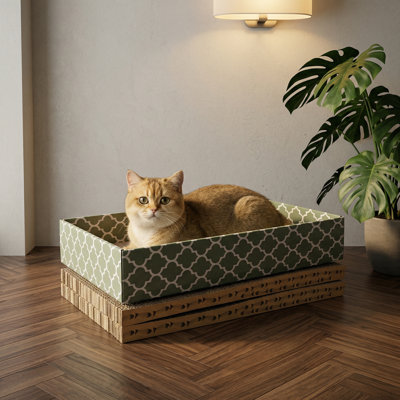 Lit de repos en carton pour chat avec 3 griffes réversibles ondulées en carton