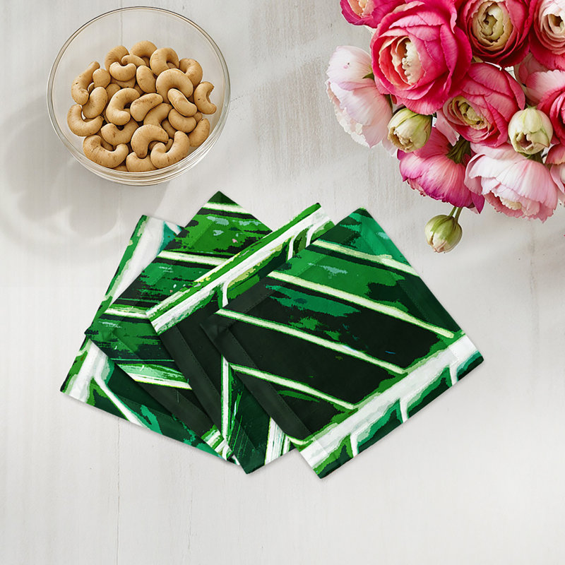 Tropical Leaf Cotton Sateen Cocktail Napkins, Green 