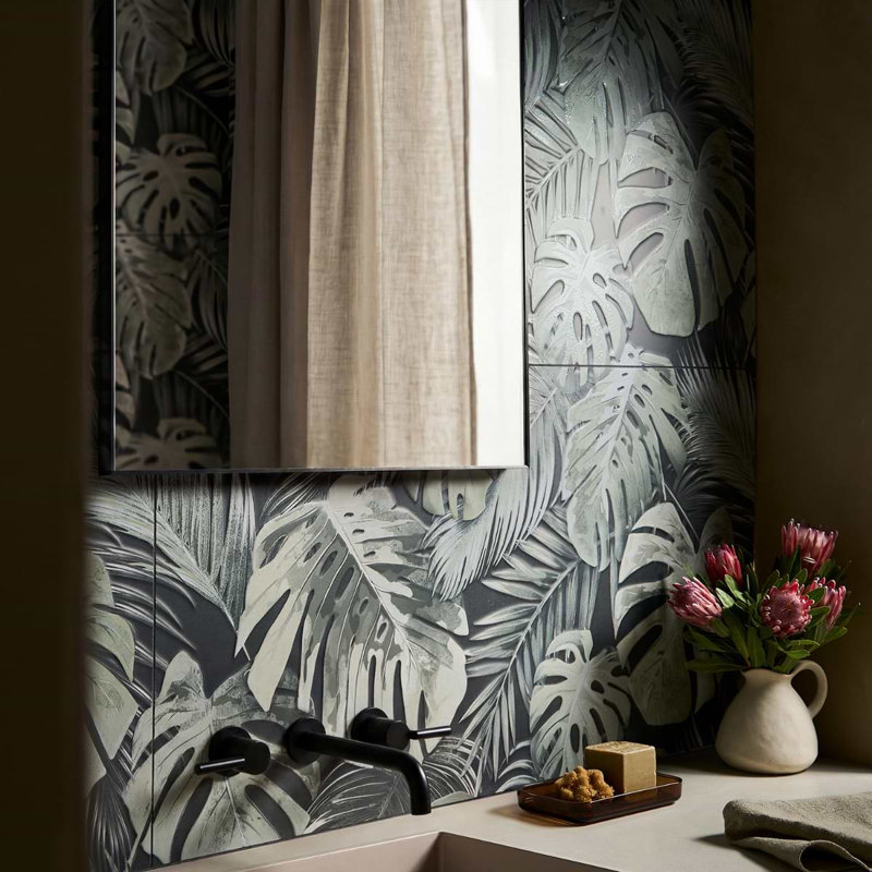 Botanic 24x48 Textured Matte Ceramic Tile, Dark Gray/Green