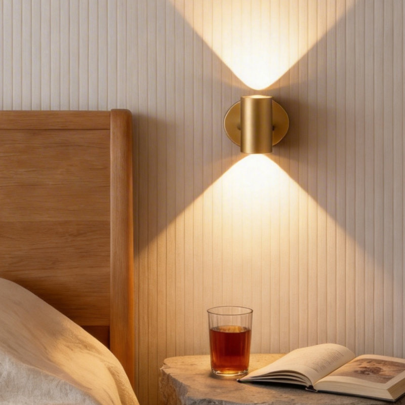 Cylindrical LED Wall Light with Double-Sided Illumination, Gold