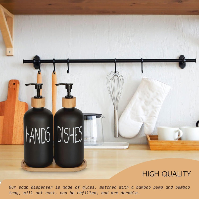 Glass Soap Dispenser Set With Bamboo Tray