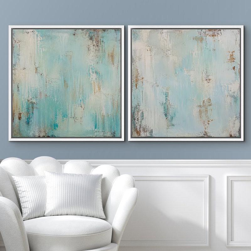 Ensemble de 2 reproductions abstraites texturées avec accents beiges doux et toile moderne encadrée sur toile