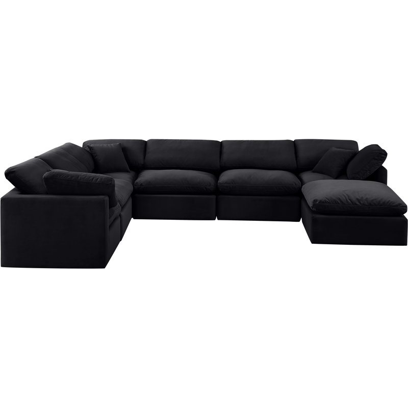 Itala Velvet U-Shaped Sectional Reversible, Black Velvet