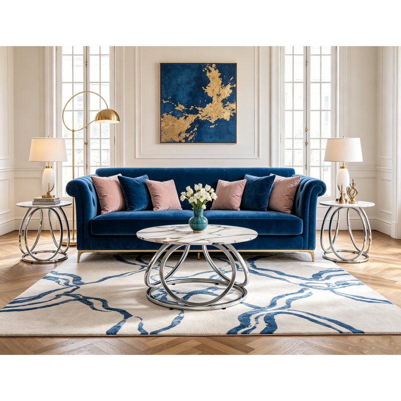 Living Room Table Set, Calacatta Gold/Silver