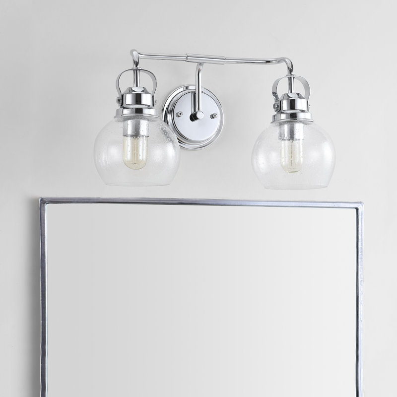 Gilbertson Metal/Seeded Glass Vanity Light, 2 Lights, Chrome