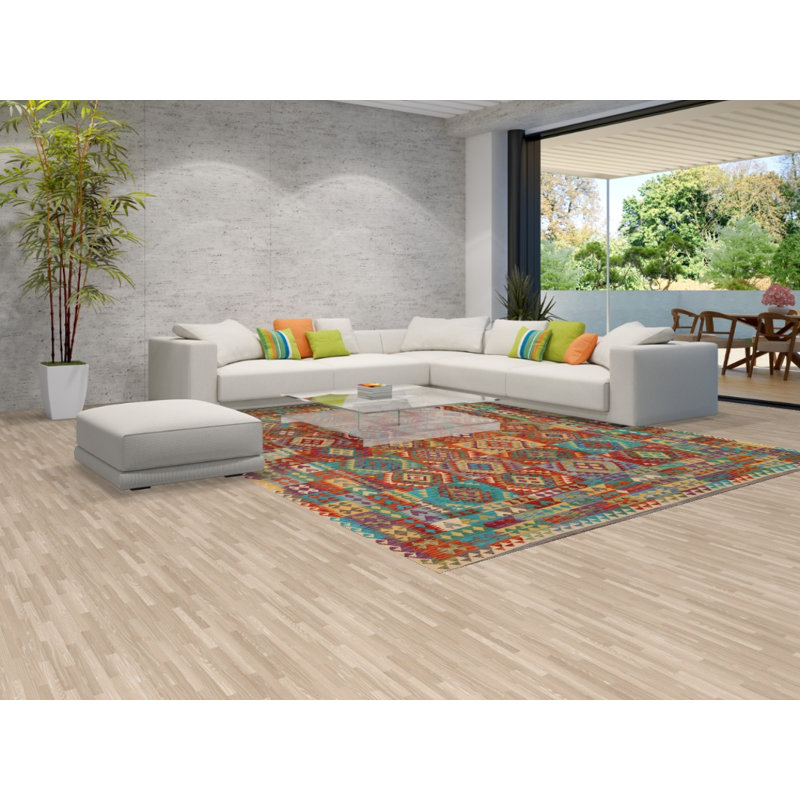 Tapis géométrique réversible en laine 10 x 13