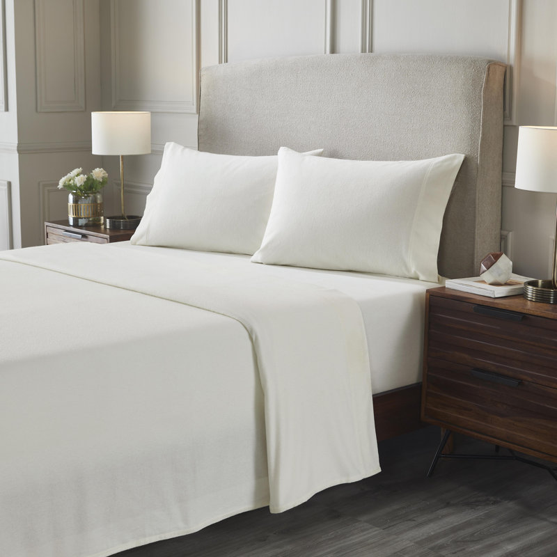 Ensemble de draps 100% flanelle de coton Blue Nile Mills, Ivory, Ensemble de draps pour lit double avec 2 taies d'o